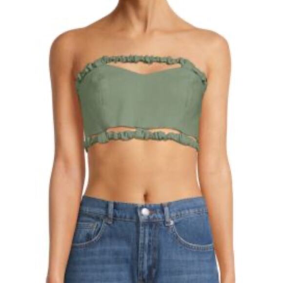 GANNI Women's Suiting Strapless Crop Top Green Bay 40 (8-10) NWT - Picture 1 of 11